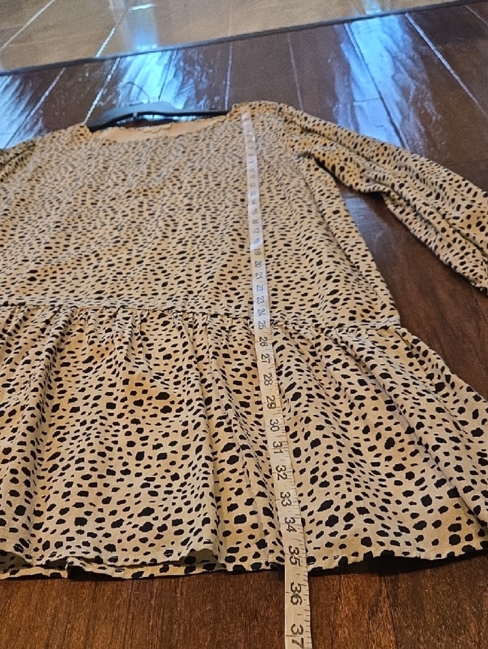 Kori Beige Tiered Long Sleeve Mini Dress with Black Spot Print Size L - Picture 6 of 10